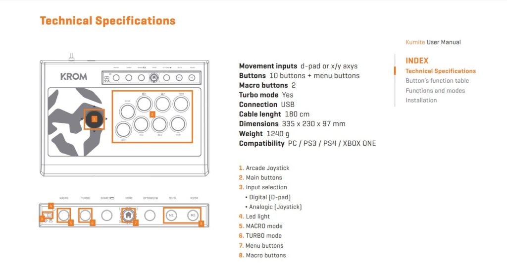 Krom Kumite Tech specs